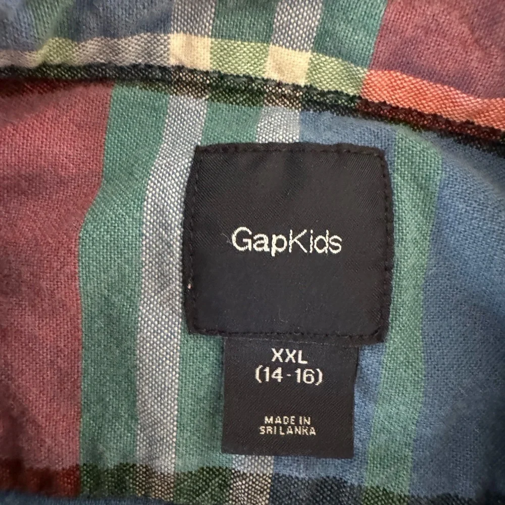 Gap Kids Unisex Long Sleeve Button Up Shirt Set of‎ Two Plaid Red & Blue XXL